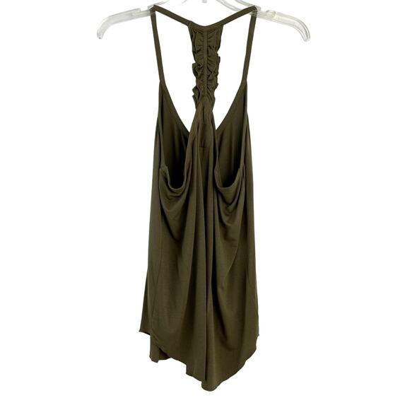 Chaser Jersey Ruffle T-Back Shirttail Cami Tank Olive Green Medium NEW NWT - Picture 3 of 5